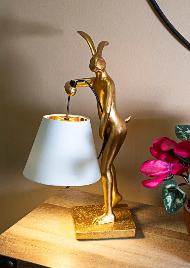 Tischlampe Hase Figur Resin Stoff 47cm Glam