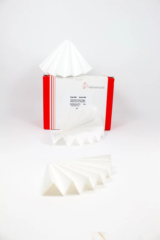Filterpapier 595, qualitativ, mittelschnell, dünn, 68 g/qm, Faltenfilter 150 mm