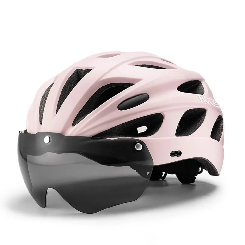 Rockbros Fahrradhelm mit Visier UV-Schutzbrille Rosa