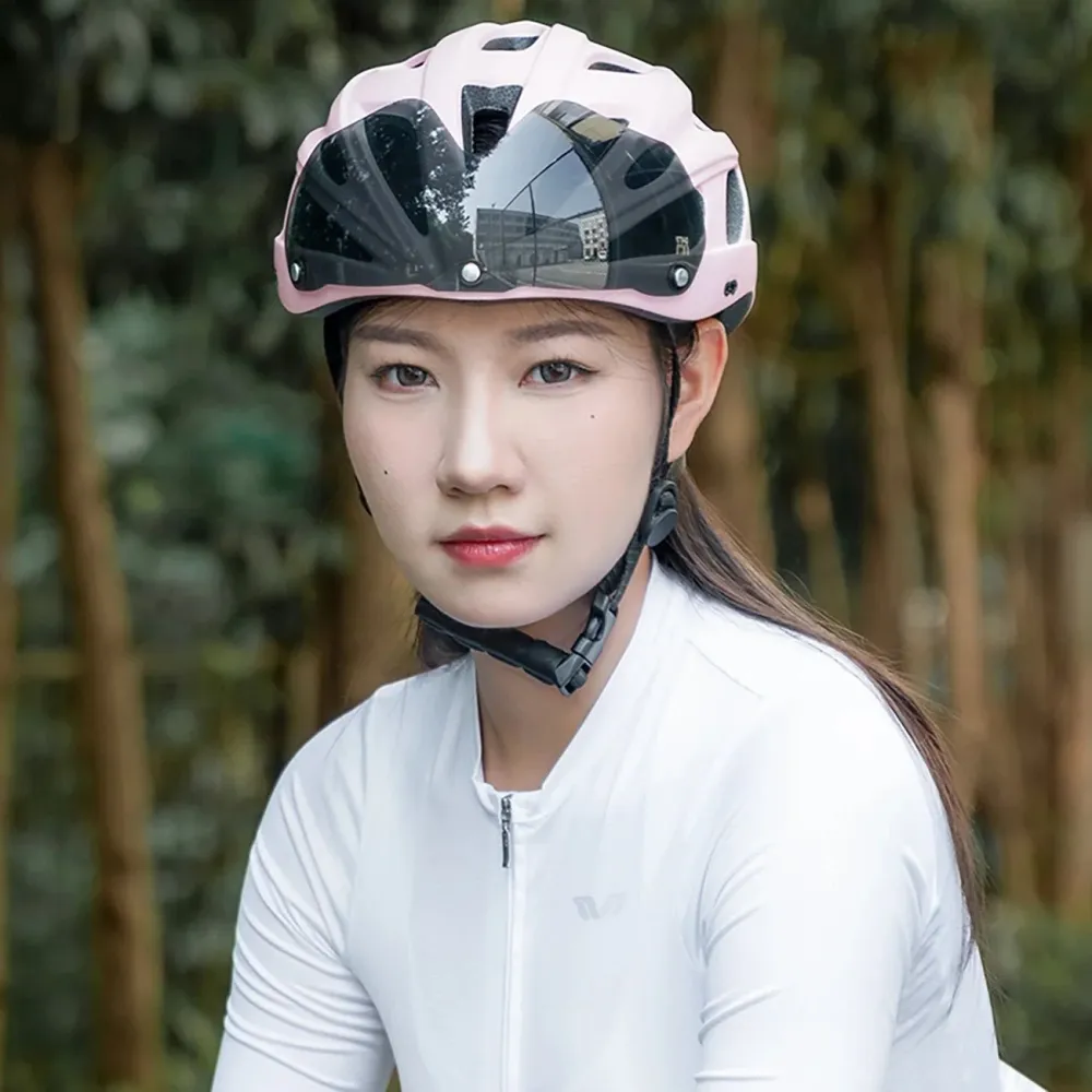 Rockbros Fahrradhelm mit Visier UV-Schutzbrille Rosa