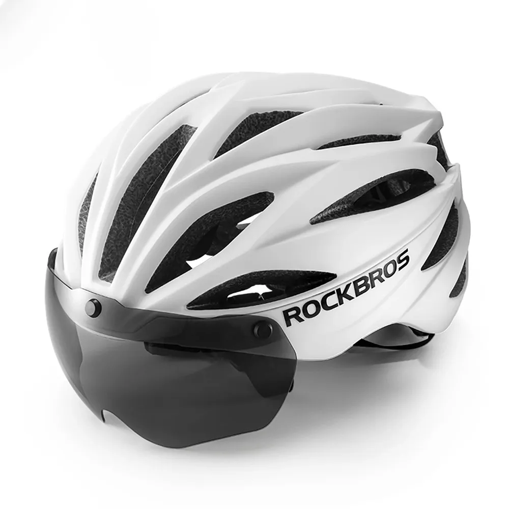 Rockbros Fahrradhelm mit Visier UV-Schutzbrille Weiß
