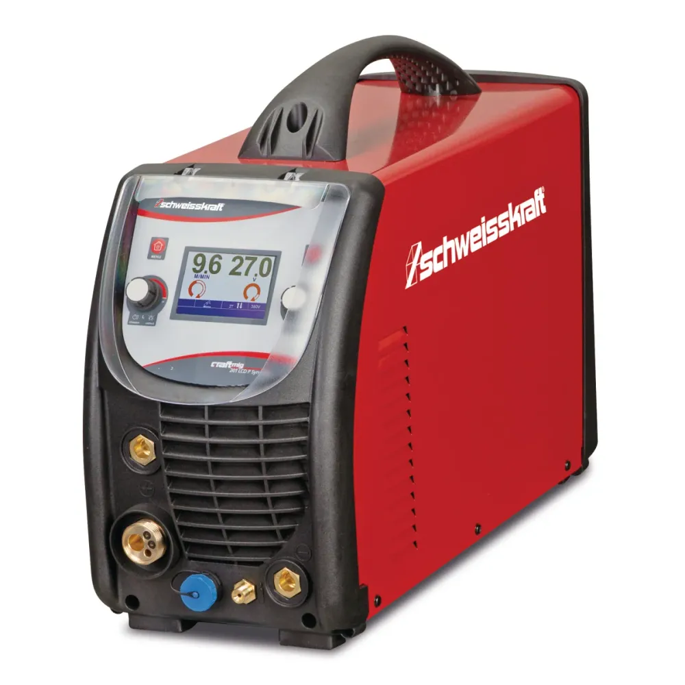 SCHWEISSKRAFT Impuls-Schutzgasschweißgerät CRAFT-MIG 201 LCD P Synergic inkl. Schweißhelm und Handschuhe – Version 1 SM-10...