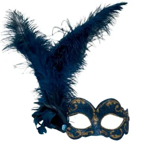 Blaue Feder Venezianische Maske – Glitzer-Maskerade-Maske