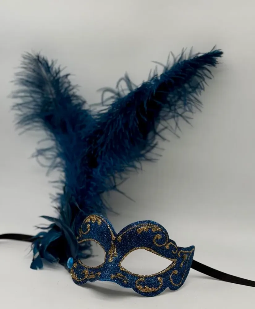 Blaue Feder Venezianische Maske – Glitzer-Maskerade-Maske