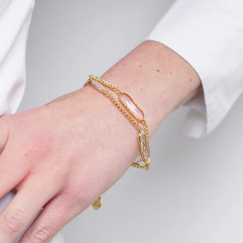 Bracciale Metallo doppia catena con cristalli