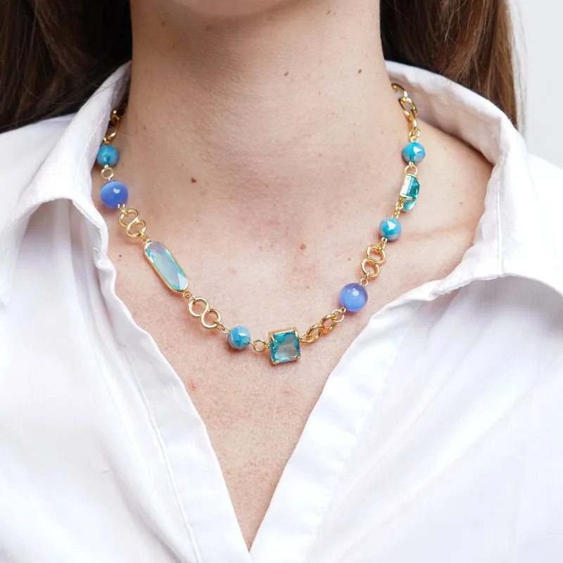 Collana Metallo con cristalli colorati