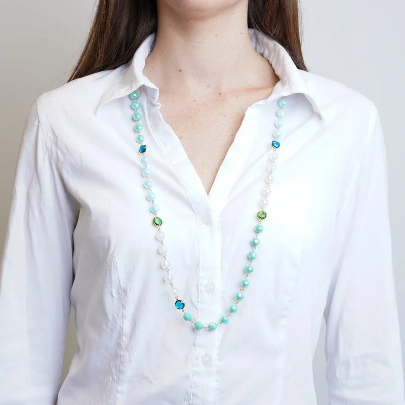 Collana Metallo con cristalli verdi e bianchi