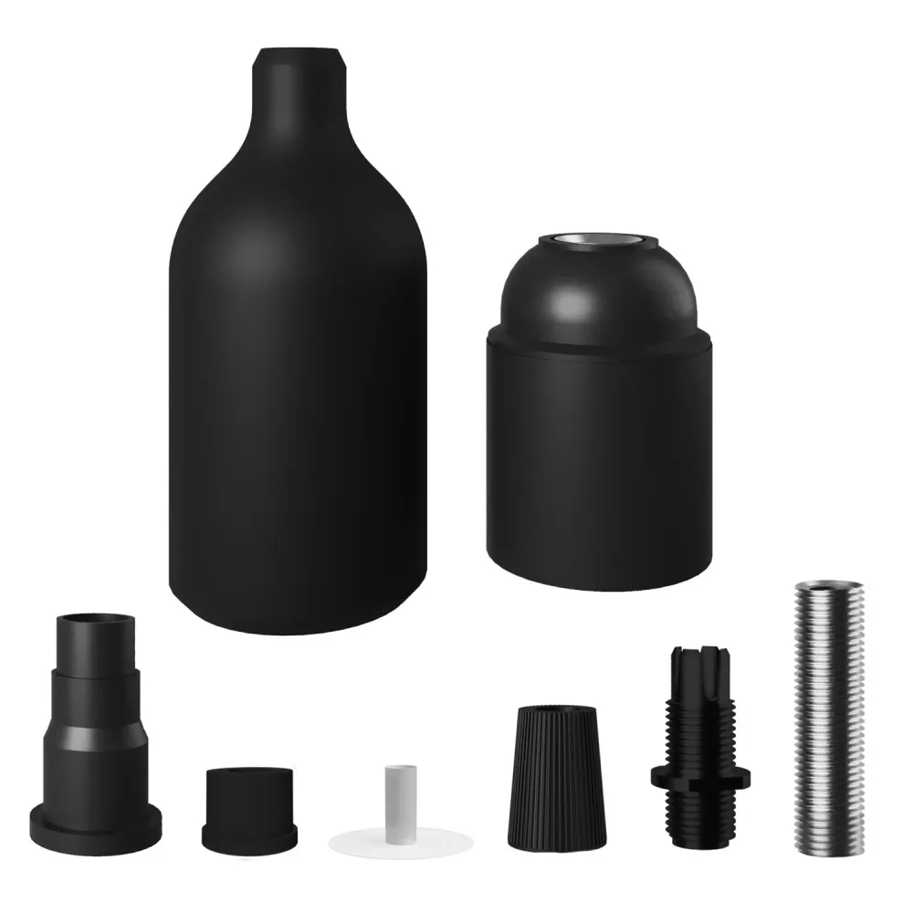 E27-Lampenfassung-Kit aus Silikon mit verdecktem Kabelzugentlaster – Schwarz