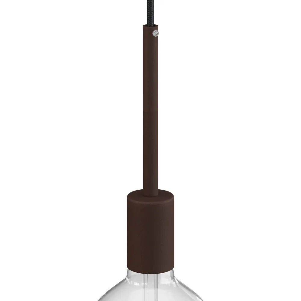 E27-Zylinderlampenfassung-Kit aus Metall mit 15 cm Kabelklemmstück – Dunkelbraun lackiert