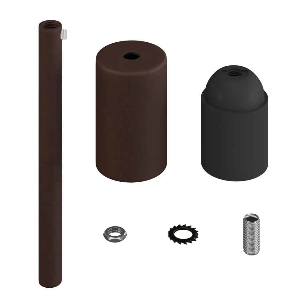E27-Zylinderlampenfassung-Kit aus Metall mit 15 cm Kabelklemmstück – Dunkelbraun lackiert