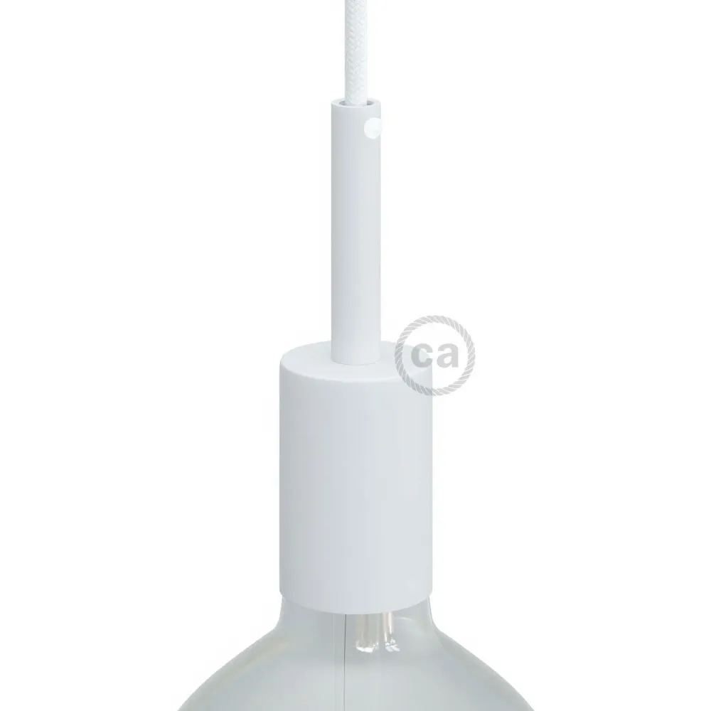 Zylindrische Metallfassung UL E26 mit 7 cm Kabelzugentlastung – Mattweiß