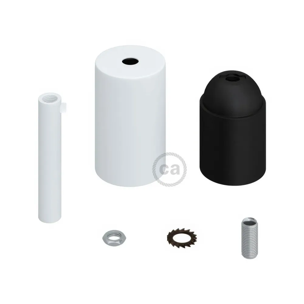 Zylindrische Metallfassung UL E26 mit 7 cm Kabelzugentlastung – Mattweiß