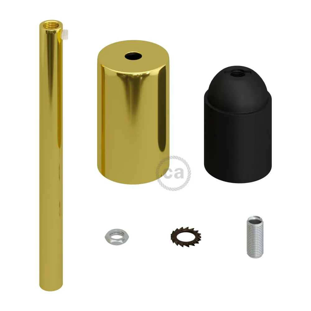 Zylindrischer E27-Lampensockel aus Metall mit 15 cm Zugentlaster – Messing