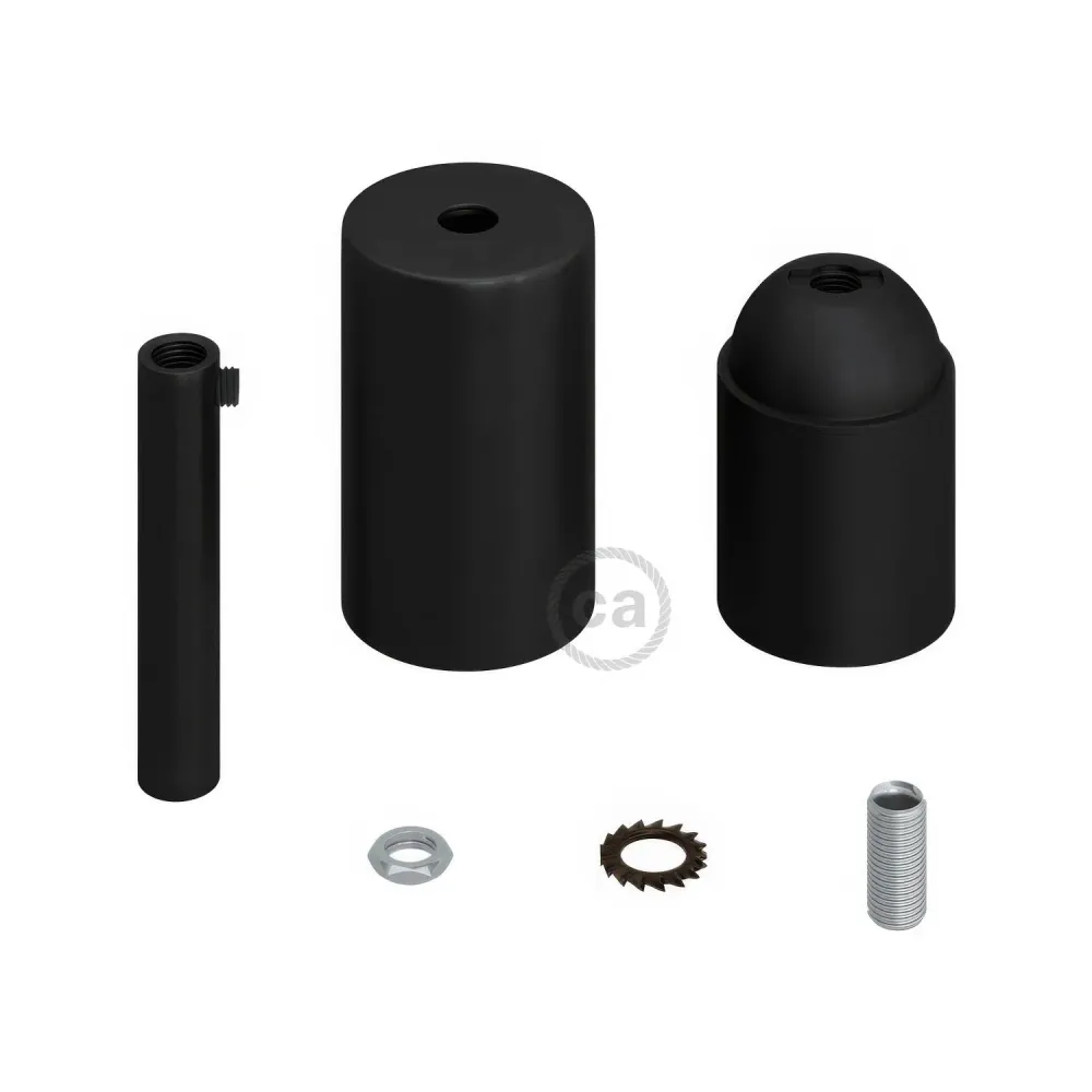 Zylindrisches UL E26 Lampenfassungs-Kit aus Metall mit 7 cm Zugentlaster – Schwarz