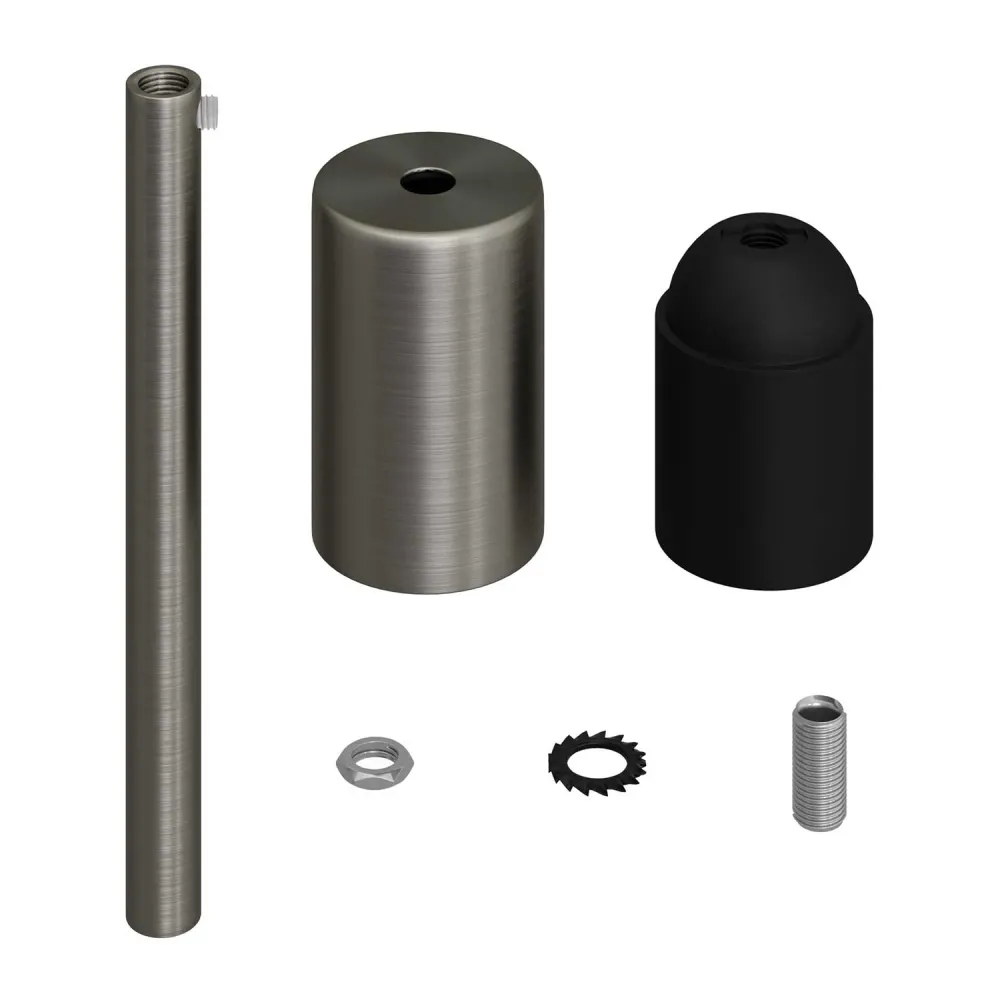 Zylindrisches Metallfassungsset UL E26 mit 15 cm Zugentlastung – gebürstetes Titan