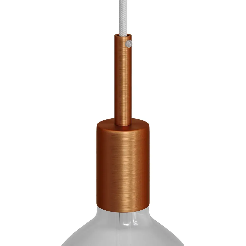 Zylindrisches Metall-UL-E26-Lampenfassungsset mit 7 cm Kabelklemme – gebürstetes Kupfer