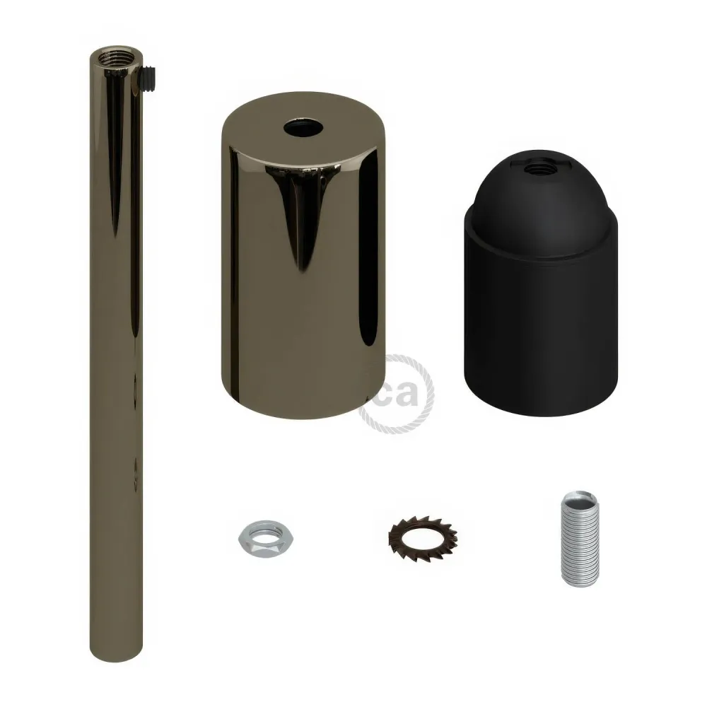 Zylindrisches Metall-UL-E26-Lampenfassungsset mit 15 cm Zugentlastung – Black Pearl