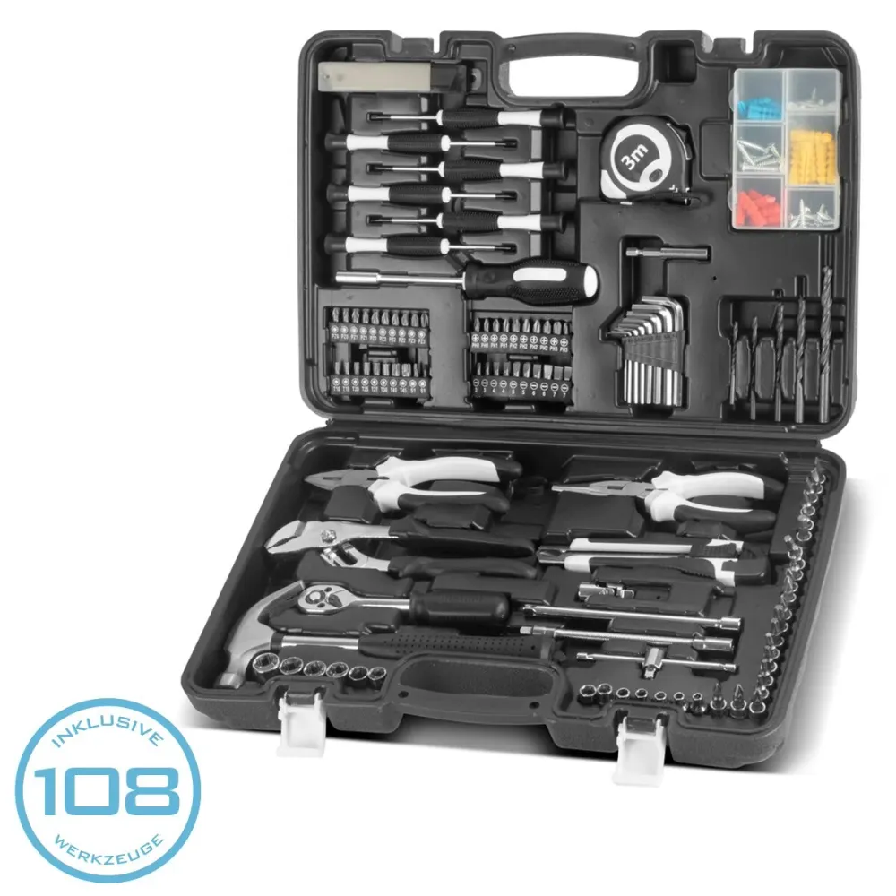 STAHLWERK Heimwerker Set HTS-109 ST Werkzeugkoffer | Tool Box | Werkzeugkasten mit 108-teiligem Werkzeug Set aus Schrauben...