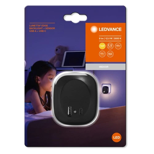 LEDVANCE LUNETTA EDGE Steckdosen-Nachtlicht, 0,35W, 10lm, schwarz