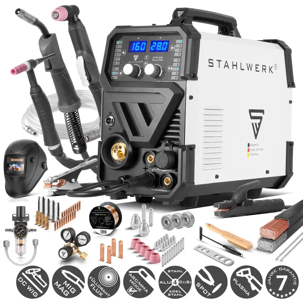 STAHLWERK Schweißgerät CTM-416 Puls Pro Vollausstattung 6--1 Schutzgas-Schweißgerät | Inverter mit 160 , Puls-Funktion für...