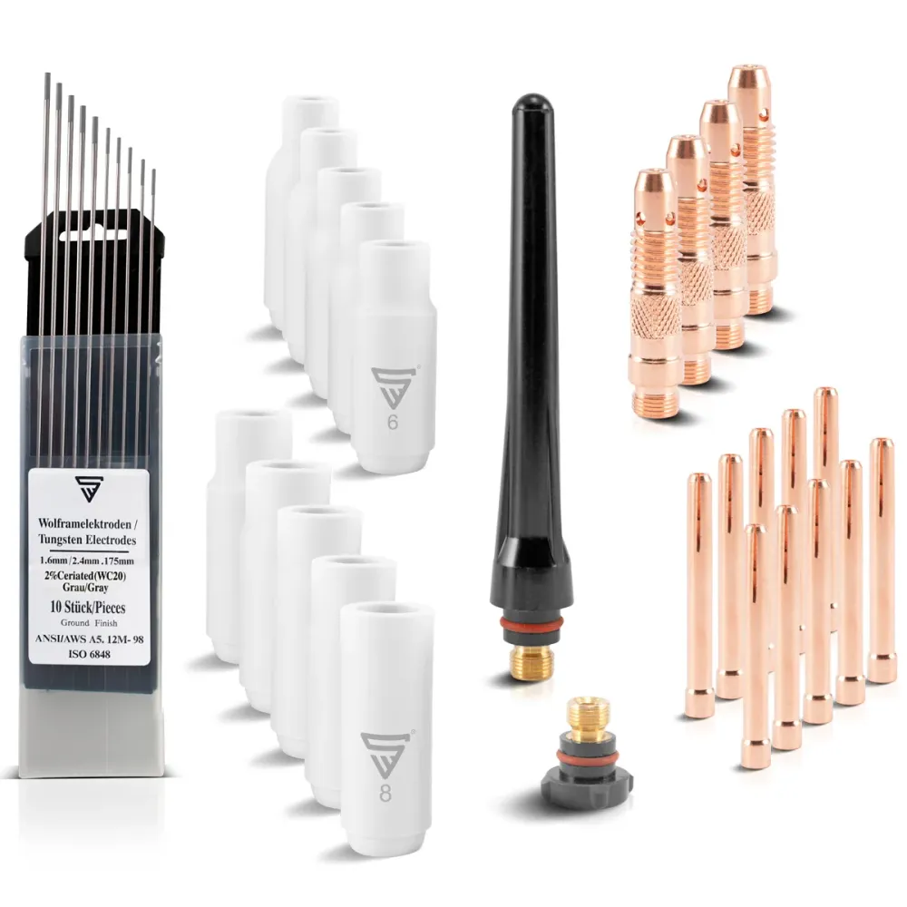 STAHLWERK WP-26 Premium WIG Verschleißteile-Set 36-teiliges Schweißzubehör mit Long-Life-Keramikdüsen, Schweißelektroden W...