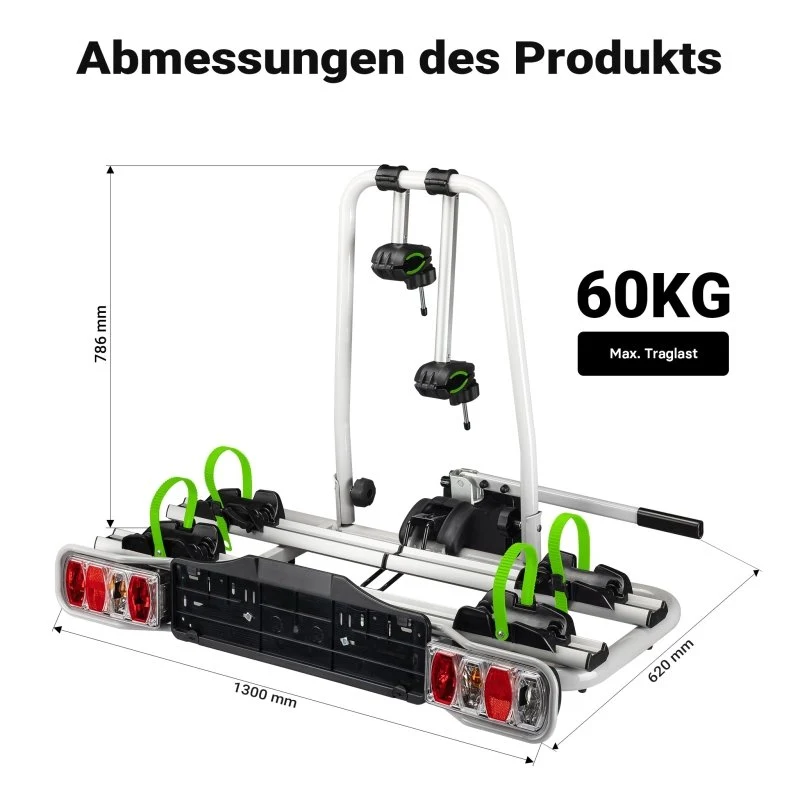 Fahrrad Heckträger für 2 Fahrräder, Heckklappenträger bis 60 kg, Fahrradträger Anhängerkupplung klappbar, Fahrrad Träger m...