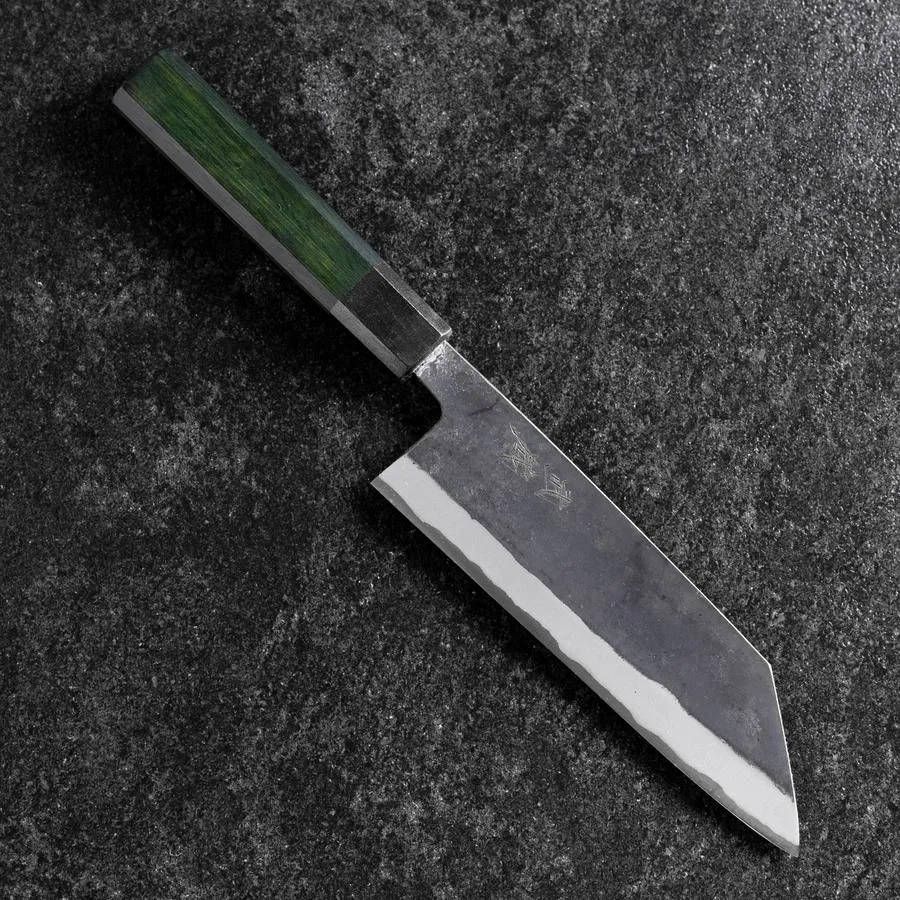 Bunka Edelstahlummantelung Blue Steel #2 Kurouchi Grüner Urushi Griff 170mm