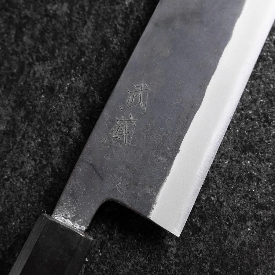 Bunka Edelstahlummantelung Blue Steel #2 Kurouchi Grüner Urushi Griff 170mm