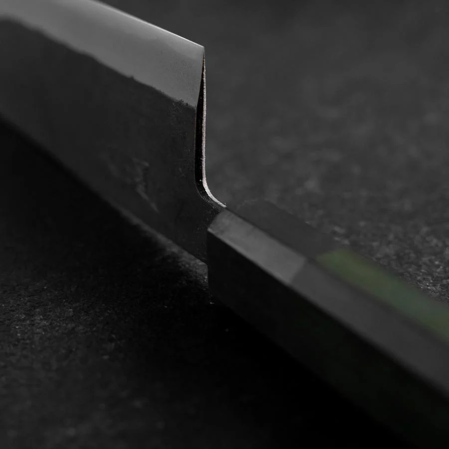 Bunka Edelstahlummantelung Blue Steel #2 Kurouchi Grüner Urushi Griff 170mm