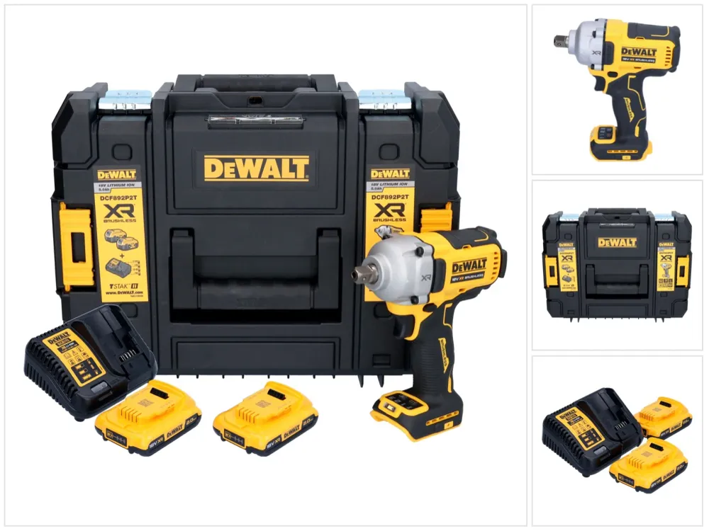 DeWalt DCF 892 D2T Akku Schlagschrauber 18 V 813 Nm 1/2" Brushless + 2x Akku 2,0 Ah + Ladegerät + TSTAK