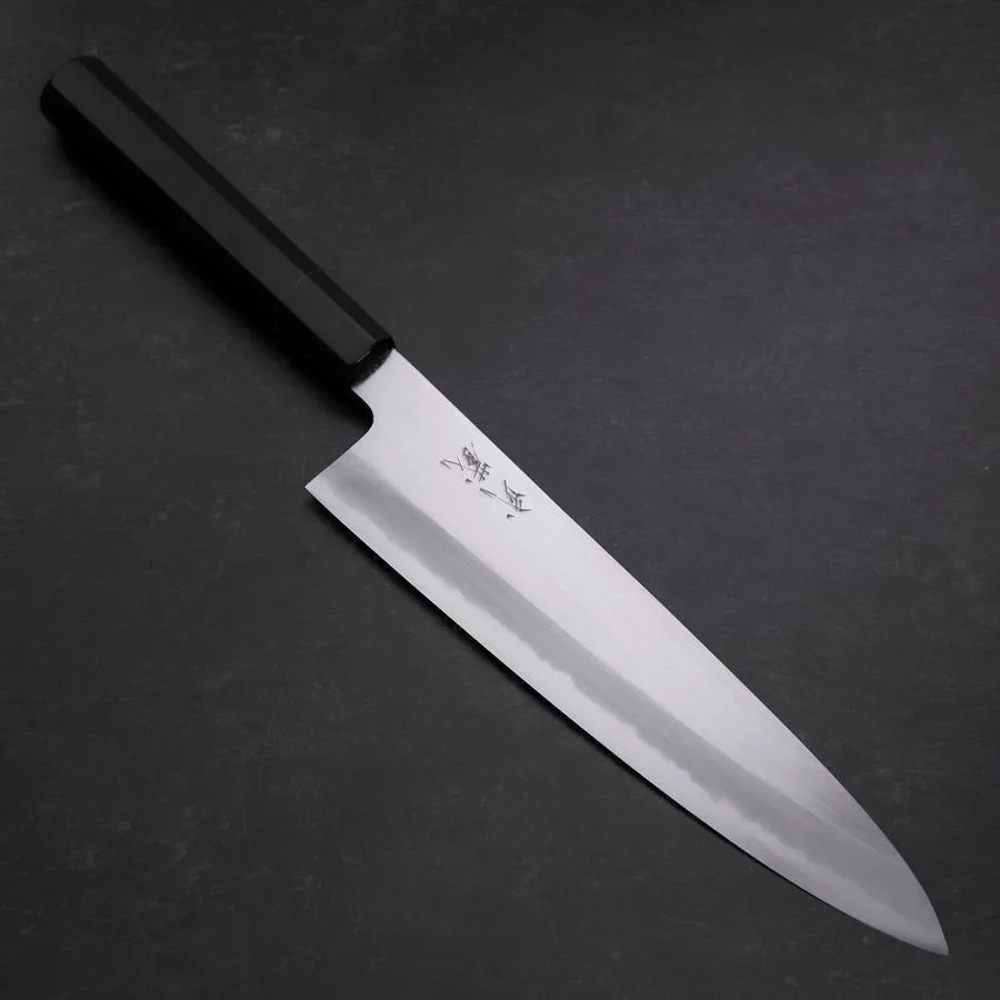Gyuto Blue Steel #1 Kasumi Büffelhorn und Ebenholz Griff 240mm