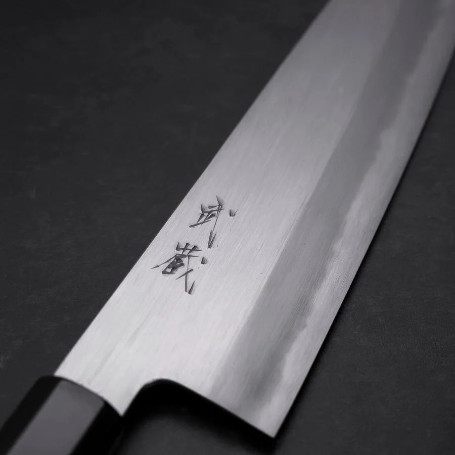 Gyuto Blue Steel #1 Kasumi Büffelhorn und Ebenholz Griff 240mm