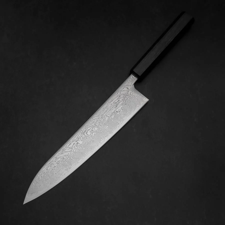 Gyuto SLD Wellen Nickel Damast Dunkelblauer Urushi Griff 240mm