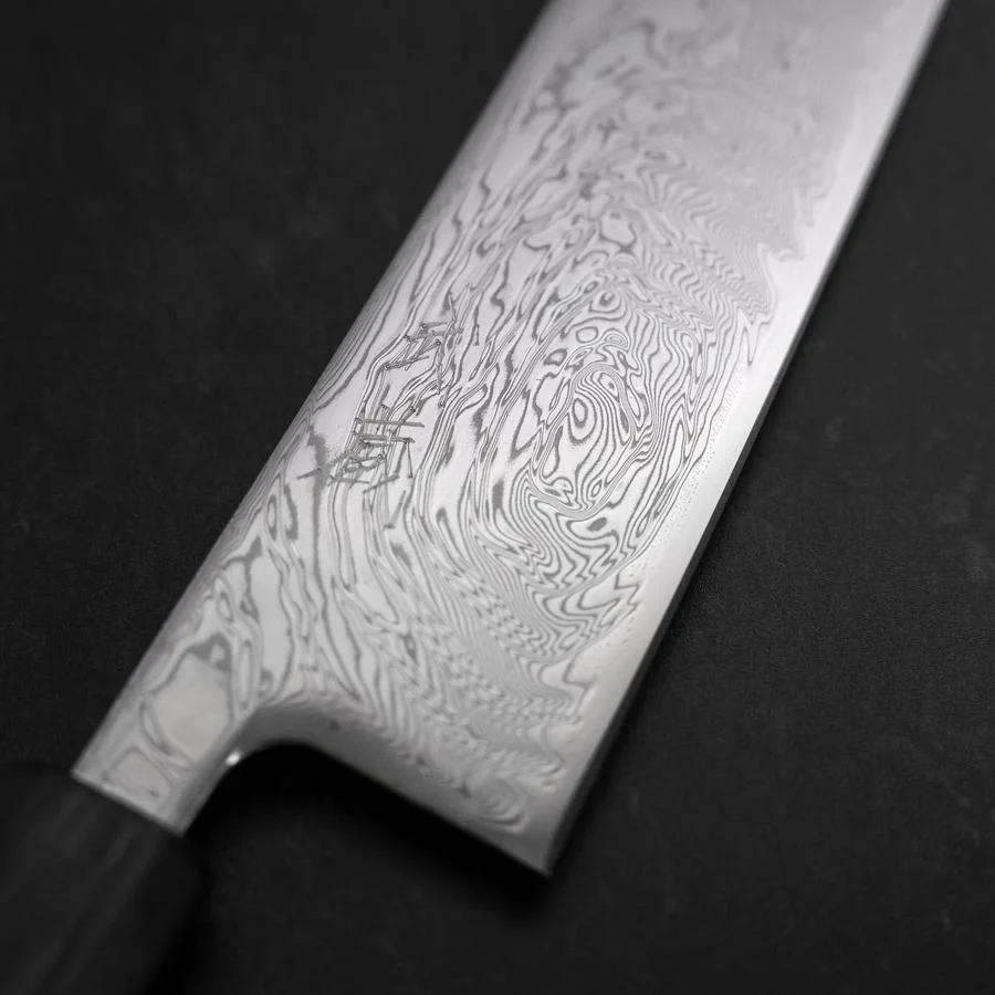 Gyuto SLD Wellen Nickel Damast Dunkelblauer Urushi Griff 240mm
