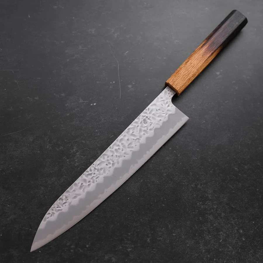 Gyuto White Steel #1 Edelstahlummantelung Tsuchime Yaki Urushi Griff 240mm