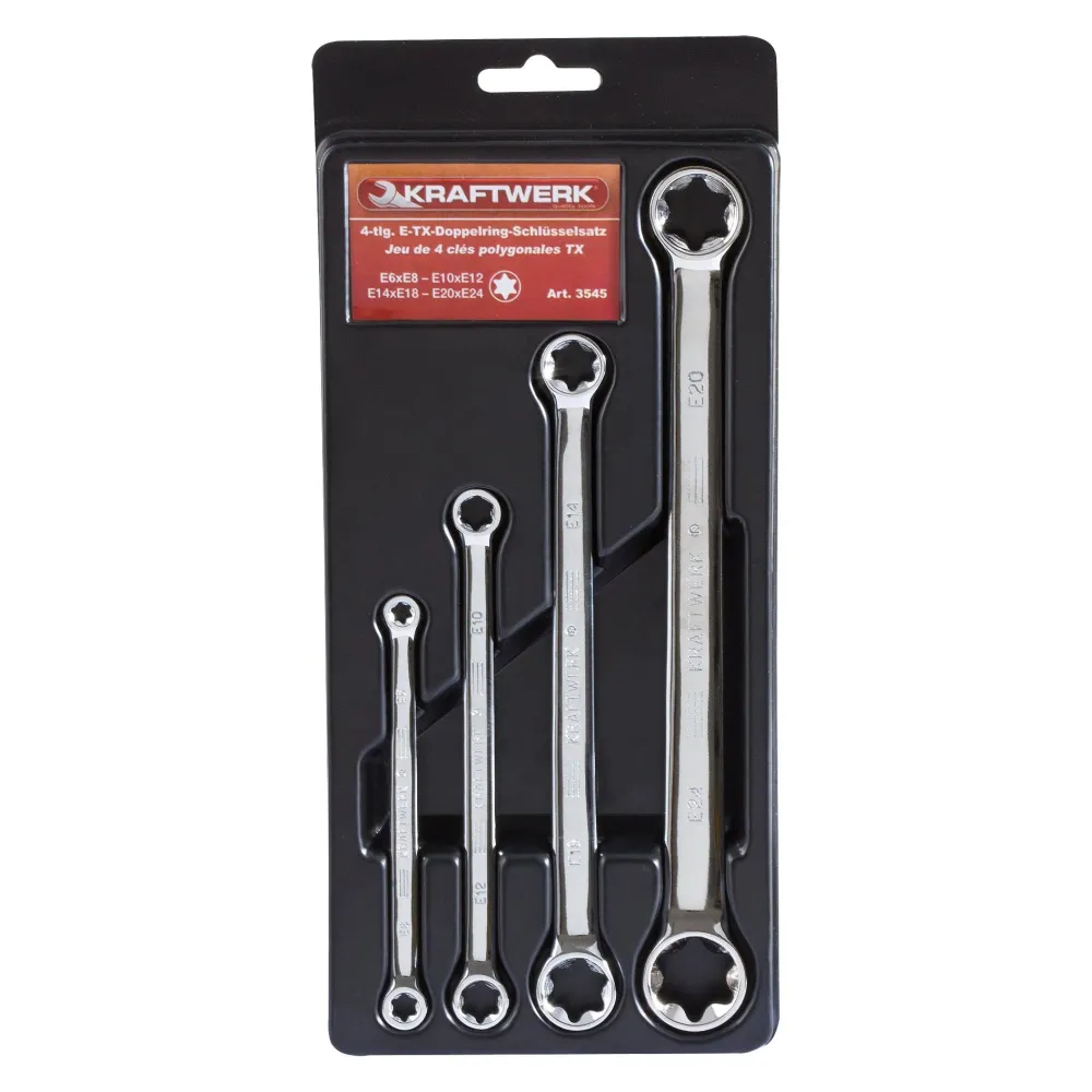 Kraftwerk PRO LINE TX-Doppelringschlüssel, TORX, E6 x E8 - E20 x E24, 4-tlg