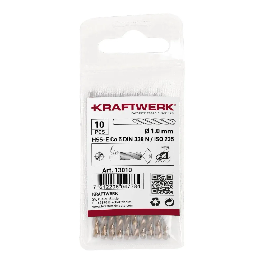 Kraftwerk Spiralbohrer HSS-E Co5 DIN 338 Ø 1.0 mm