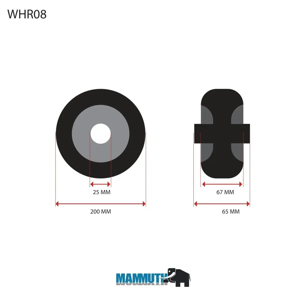 MAMMUTH Loses Rad 600kg 200 x 67mm - Gummi Schwerlastrolle