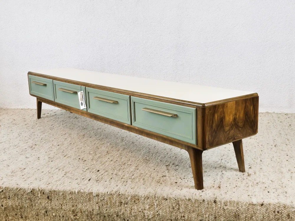 MID CENTURY LOWBOARD Tv Sideboard Nuss Holz vintage Kommode Schubladen