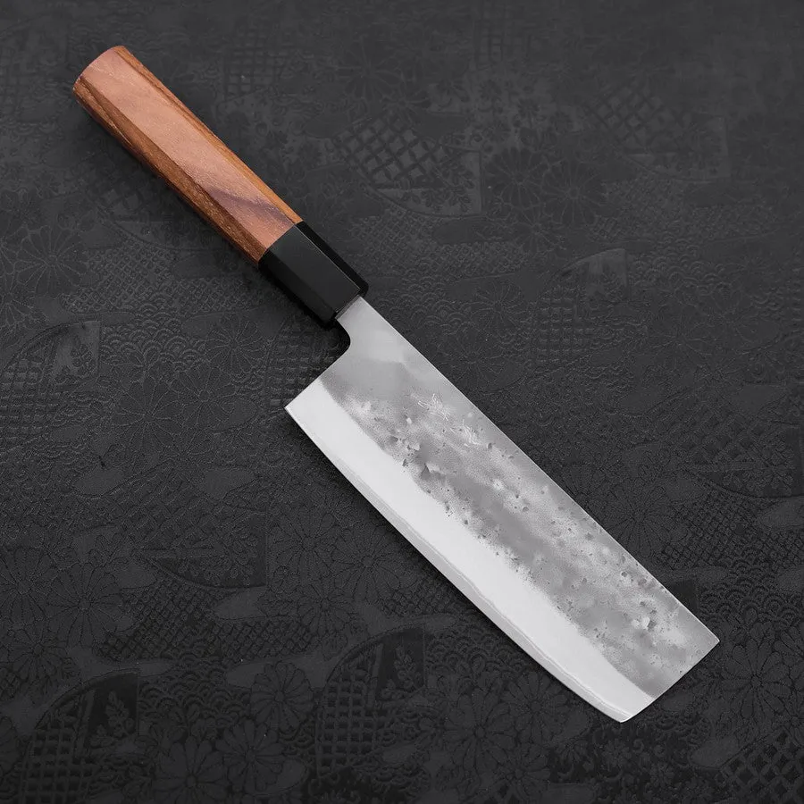 Nakiri Blue Steel #2 Edelstahlummantelung Nashiji Büffelhorn und Teakholz Griff 165mm