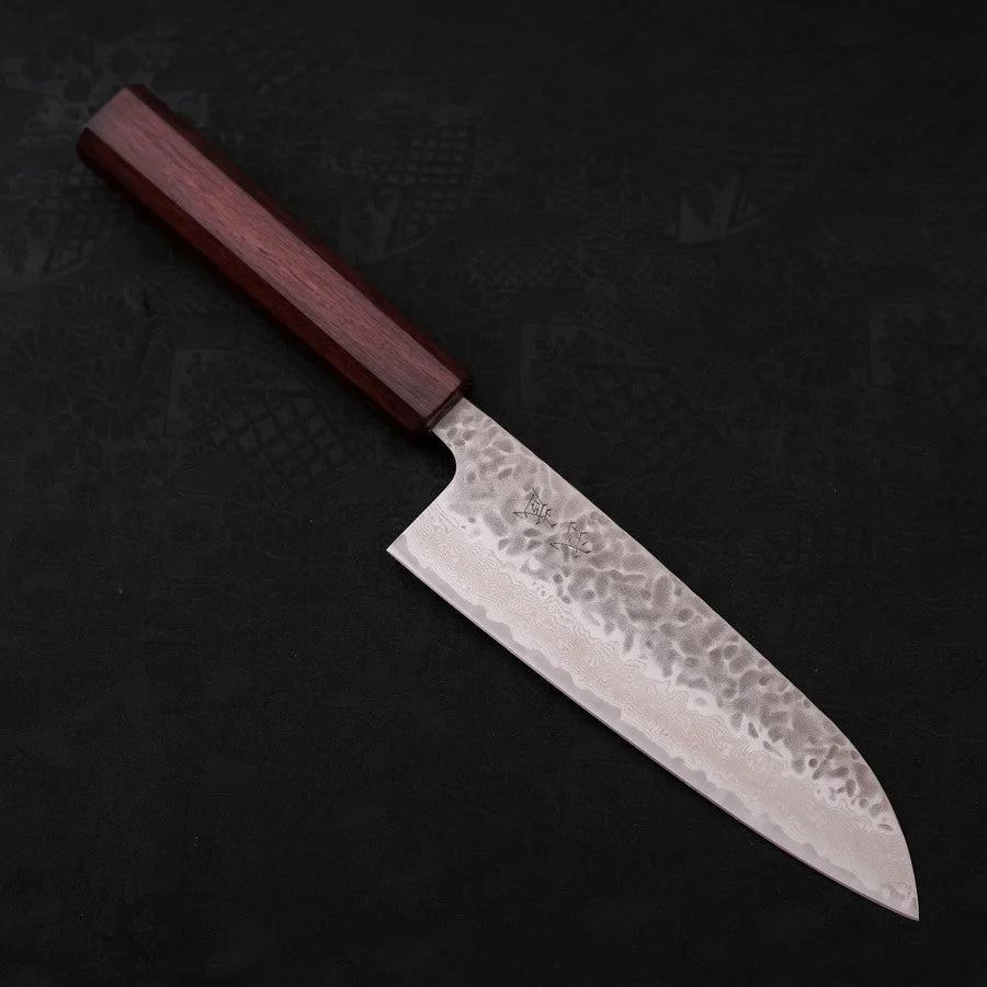Santoku AUS-10 Tsuchime Damast Lila Urushi Griff 165mm