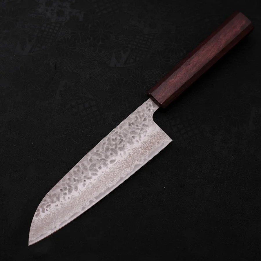 Santoku AUS-10 Tsuchime Damast Lila Urushi Griff 165mm