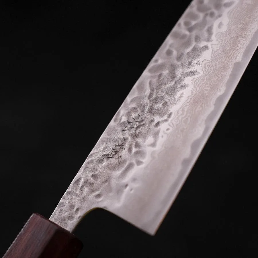 Santoku AUS-10 Tsuchime Damast Lila Urushi Griff 165mm
