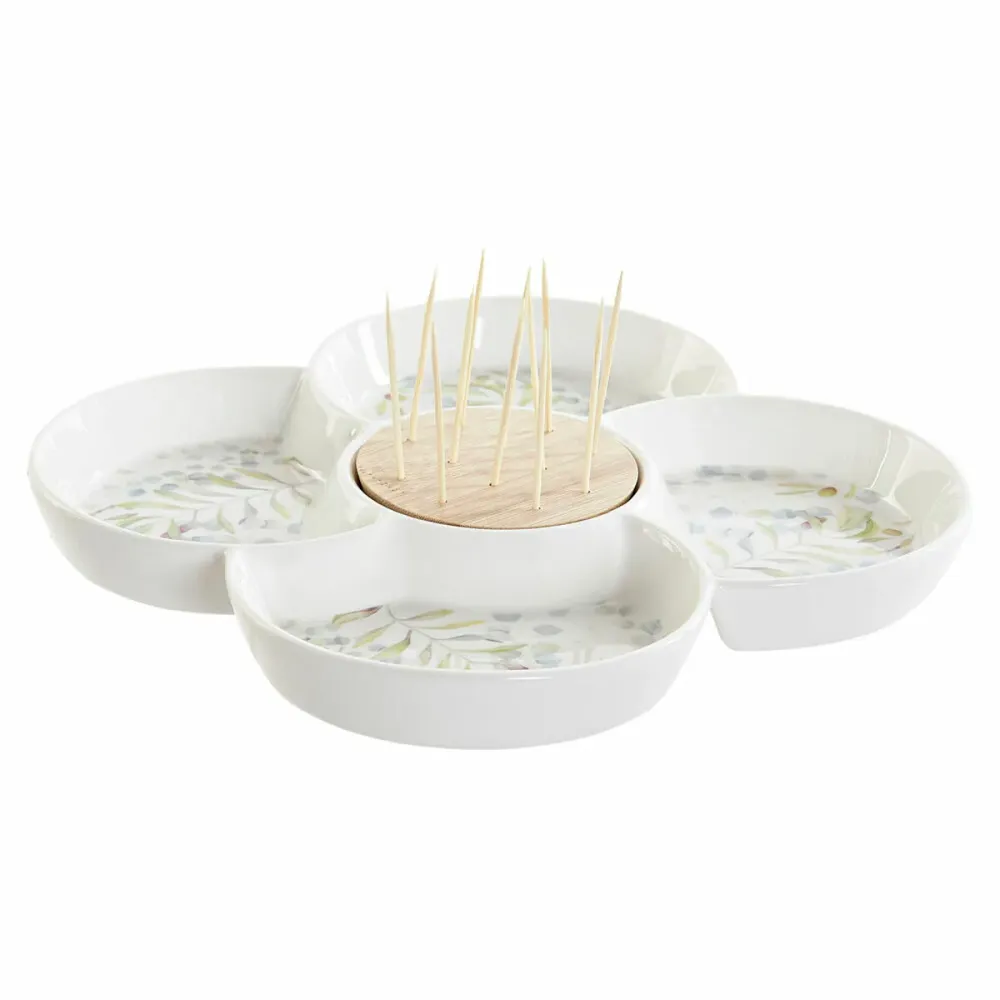 Satz für Appetithäppchen DKD Home Decor Bunt natürlich Bambus Steingut Cottage 22 x 22 x 7 cm