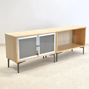 2 TEILIGES SIDEBOARD tv low board kommode holz vintage ahorn metall silber