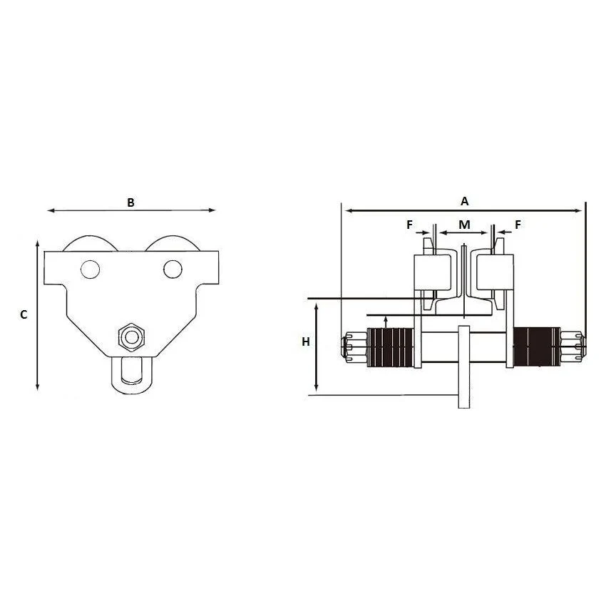 TORSO Laufkatze / Rollfahrwerk 3 Tonnen – 76 bis 203 mm Trägerbreite - Rollfahrwerk mit Anschlagwinkeln - PT30