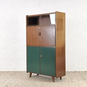 VINTAGE SCHRANK nuss holz vitrine sekretär kommode regal mid century grün