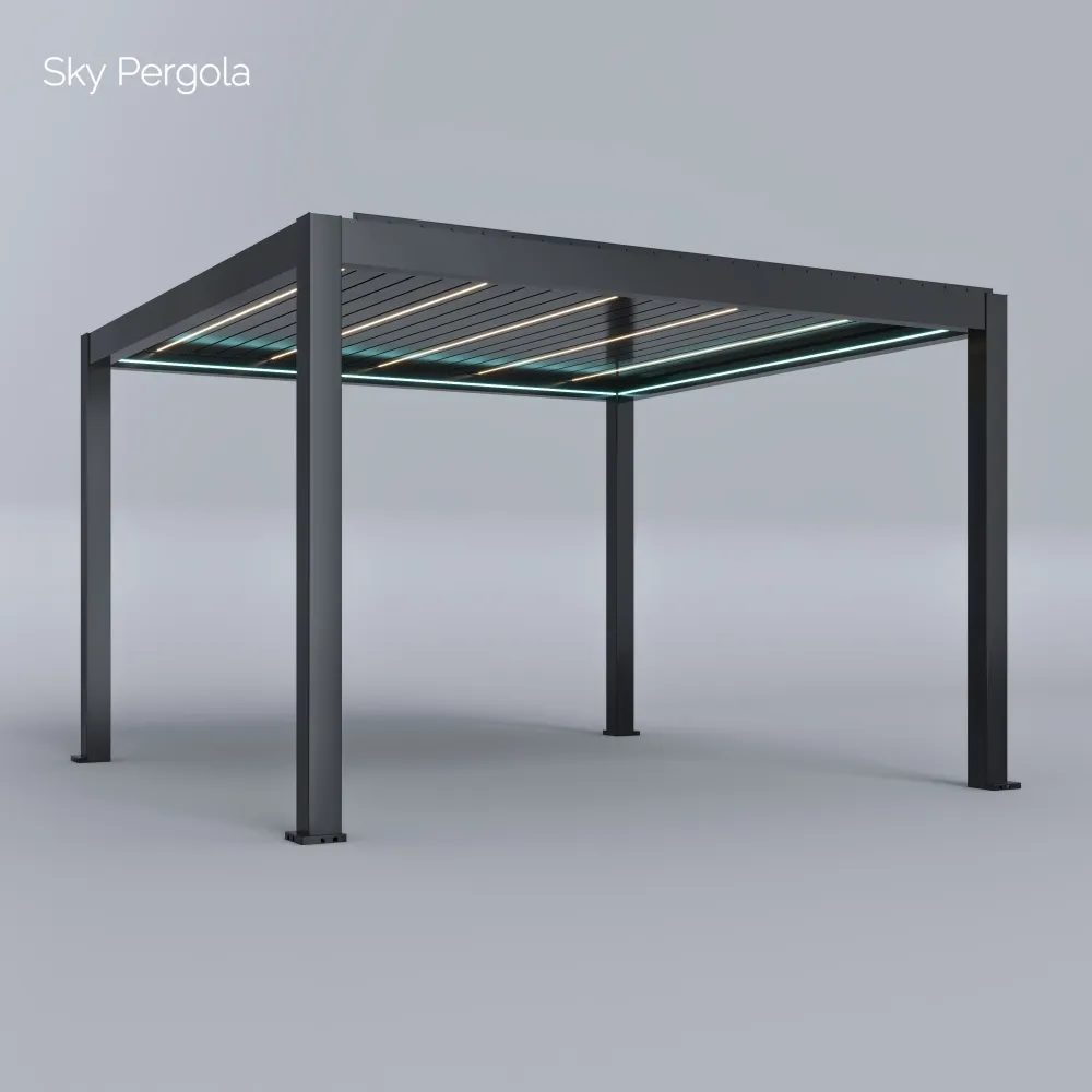 Spa Solutions Sky Pergola SkyMax Ultra Aluminium Pergola LED 4m x 4m motorisiert Wandmontage 4m
