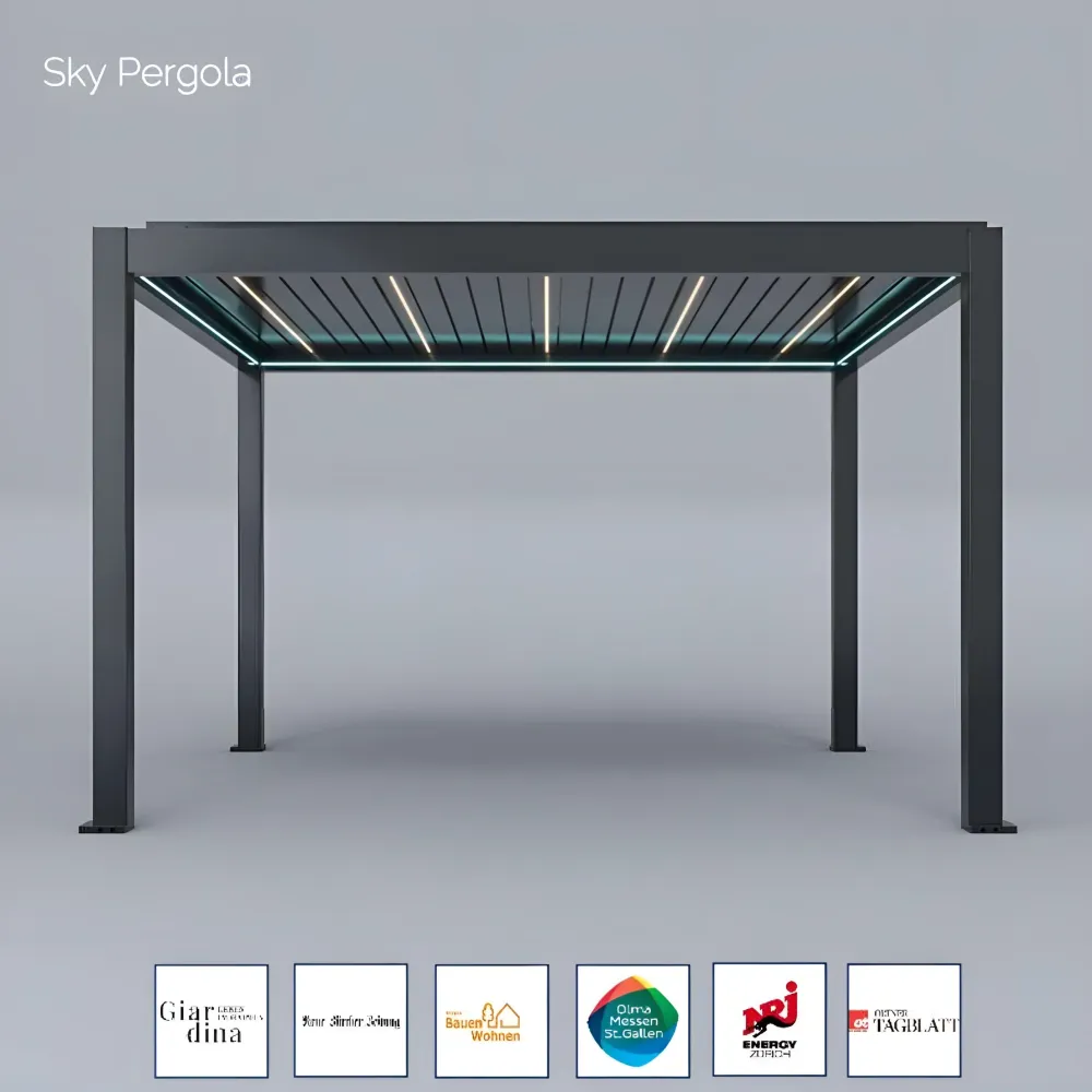 Spa Solutions Sky Pergola SkyMax Ultra Aluminium Pergola LED 4m x 4m motorisiert Wandmontage 4m