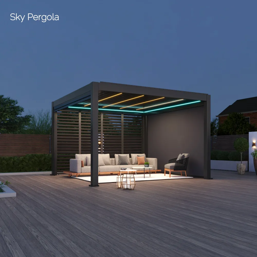 Spa Solutions Sky Pergola SkyMax Ultra Aluminium Pergola LED 4m x 4m motorisiert Wandmontage 4m